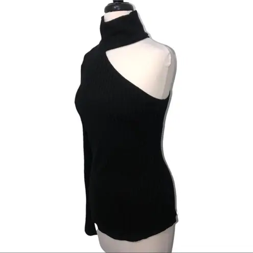 The Range Framed Ribbed Carved One Shoulder Black Turtleneck Top Size L NWT