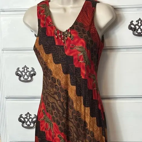 Y2K Safari Print Maxi Dress Red Size 4P