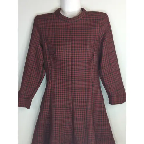 ZARA  Red & Black High Neck Plaid A-Line Mini Dress Women XS Skater Girl Preppy
