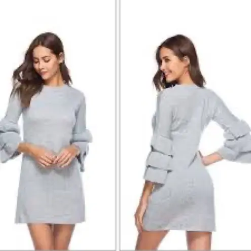 Moon & Madison Gray Knit Ruffle Sleeve Midi Dress