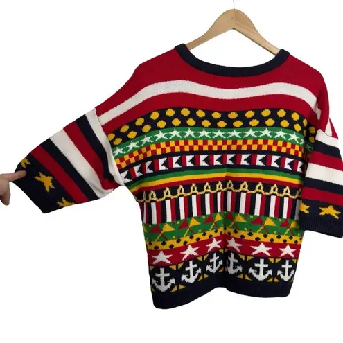 Carroll Reed Women's M Nautical Knit Cardigan Button Up Cotton Colorful 90's Black Size M