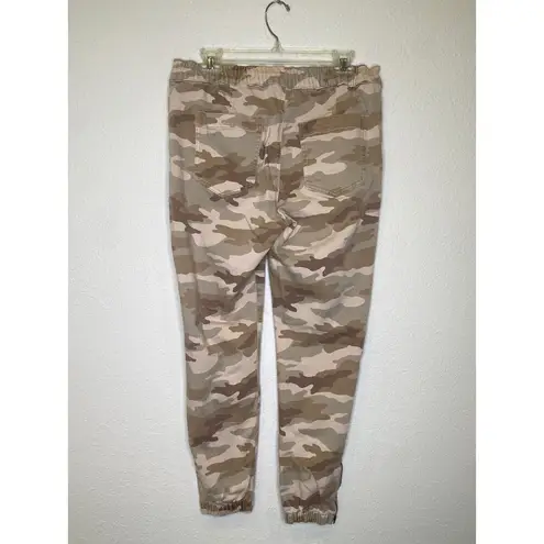 American Eagle AEO Stretch Camo Denim Jogger Pants Elastic Waist & Cuffs EUC Sz 12 Cotton Tan