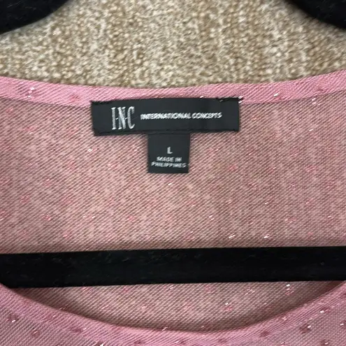 INC Barbie Glitter Dot Mesh Sparkle Sheer Camisole Pink 3/4 Sleeve Top Large