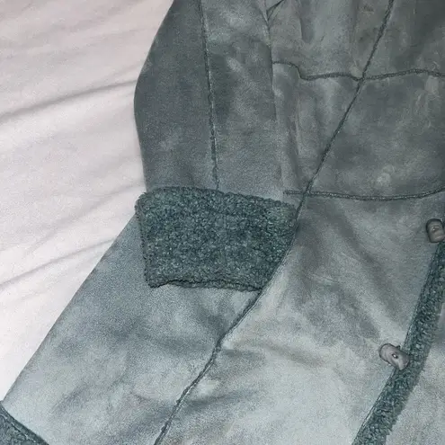 Dana Buchman Blue Ultrasuede Faux Fur Shearling Coat 2