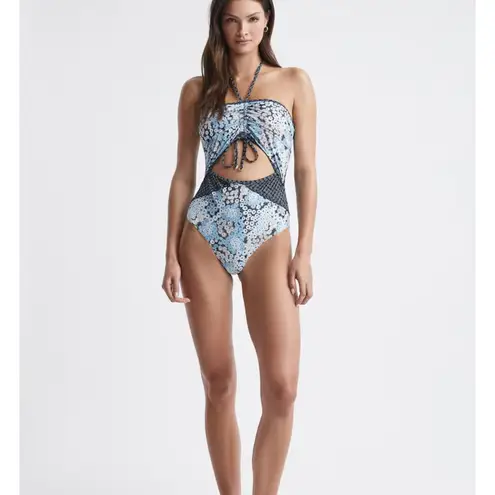 Reiss Megan printed cut out swimsuit baiting suit navy floral one piece size 10