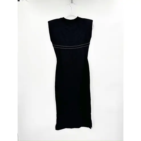Sandro Black Stitched Ruched Gathered Midi Dress Size 34 NWT