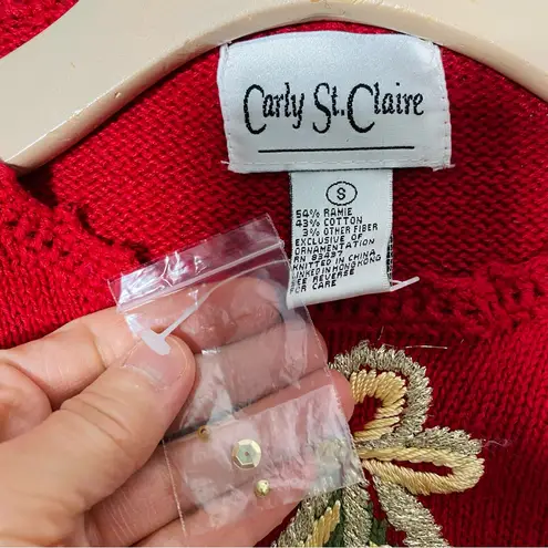 NEW VINTAGE CARLY ST. CLAIRE Embroidered Christmas Tree Sweater Red