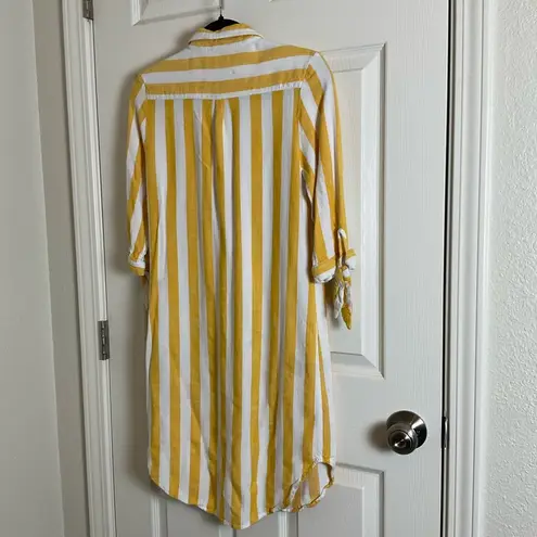 Sharagano Yellow and White Striped Shirt Dress Size 10