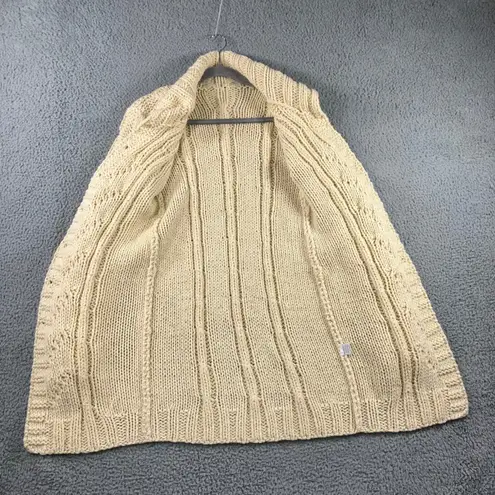 Vtg Cable Knit Long Cardigan Sweater Women XS/S Button Front Chunky Collared