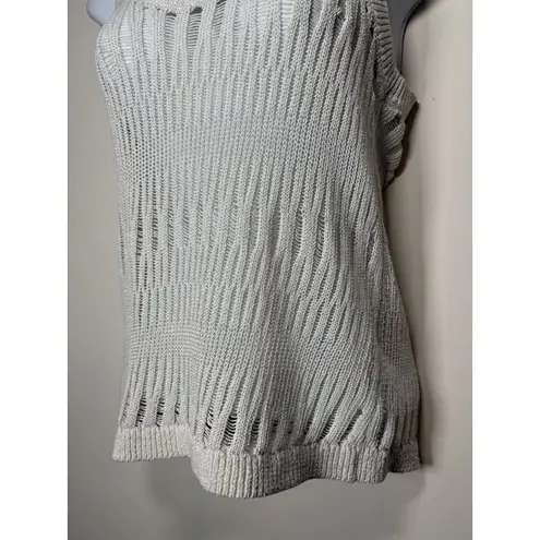 ZARA Size Small White Metallic Thread Open Knit Crochet Sleeveless Top Boho