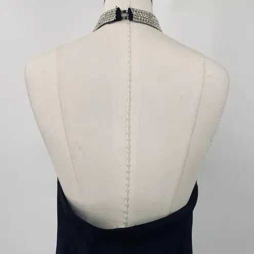 Vintage 90s Jumpsuit Embellished Rhinestone Choker Keyhole Neck Flared Leg Black Size M