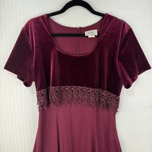 Jody California Maroon Velvet Maxi Dress Holiday Vintage Size 9 USA Made Red