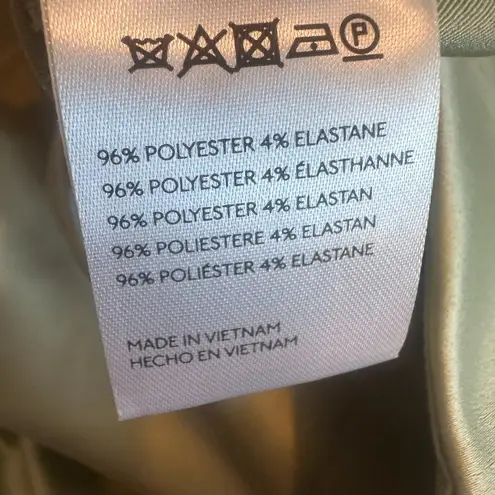 BHLDN Anthropologie Strapless Green Satin Dress Ruched Knee Length Size Med NWT