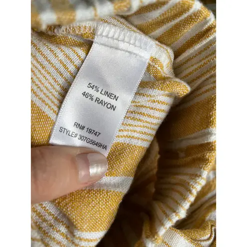 Land N' Sea linen rayon yellow white striped pants pockets belted women's M Size M