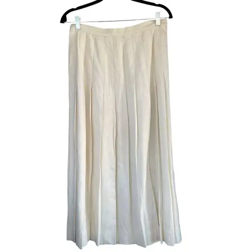 SK1 VTG J.G. Hook Pleated Linen Maxi Skirt White Size 14