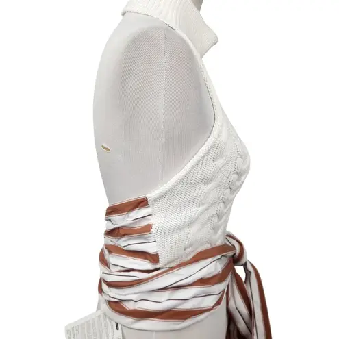 Rosie Assoulin Knit Halter Sash Crop Top in White Open Back Size 6 NWT