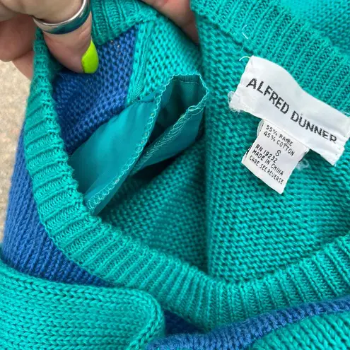 Vintage 90s blue teal waves floral abstract short sleeve sweater