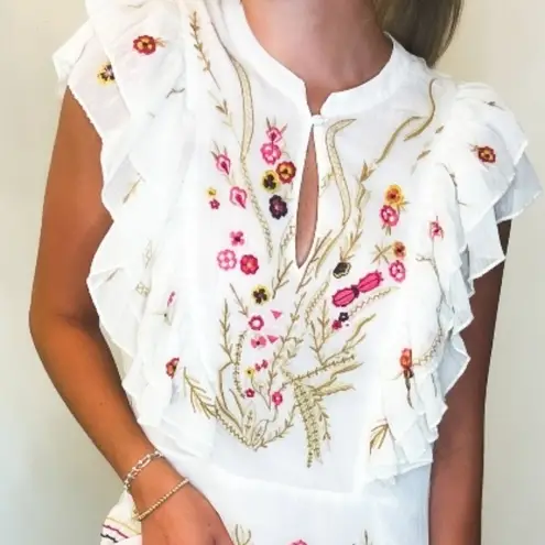 NWT Aratta Silent Journey White Embroidered Flower Chiffon Maxi Dress XS A