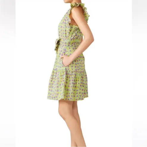 Banjanan Bulbul’s Sister Ruffle Mini Dress Yellow Floral Print Flutter Sleeve M