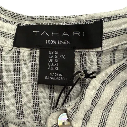 Tahari NWT 100% Linen Stripe Button Up Boxy Cropped Shirt XL Long Sleeve