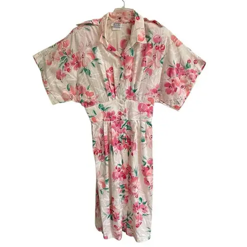 Vintage JB Too Floral Dress Womens Size *M Shirt Dress cherry blossom white pink Size M