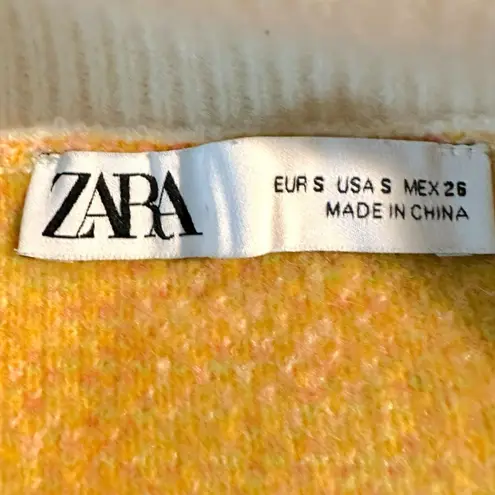 ZARA  Chunky Knit Wool Flower Floral Collared Sweater Ivory Ecru Small Preppy