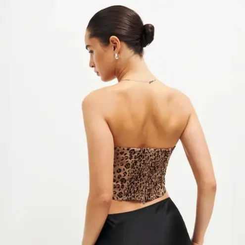 Reformation  | 100% Linen Dillon Strapless Bandana Tube Top Minx Cheetah Print