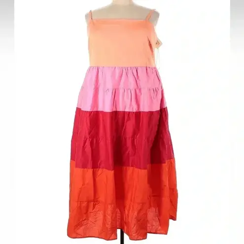 English Factory Pink Red Boho Siena Color Block Spaghetti Maxi Plus Size 3X NWT