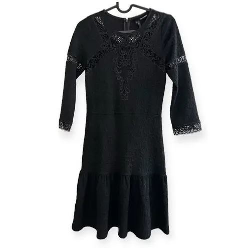 The Kooples Black A Line boho Lace 3/4 sleeve fit & flare Mini dress casual XS