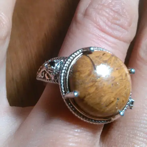 Script Stone and Brazilian Smokey Quartz Solitaire Copper Ring (Size 9)