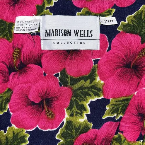 80s 90s Vintage Floral Wide Leg Jumpsuit Flowy Pink Blue Button Front Retro Boho