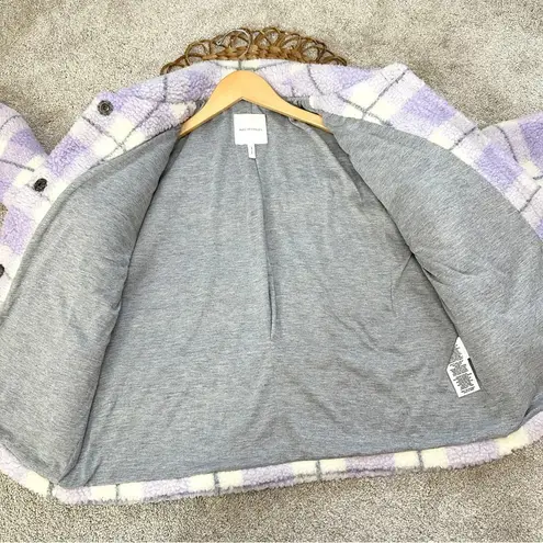 Avec Les Filles Plaid Faux Fur Shearling Teddy Trucker Jacket Lined Chic Purple