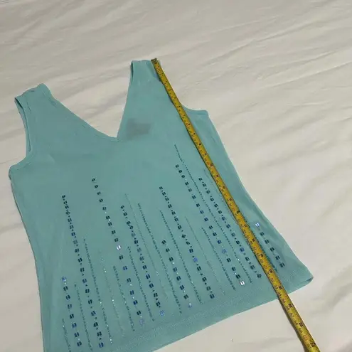 The Limited Women’s Y2K Nylon  Blue Sequin See Through Tank Top Shirt Sz M Medium