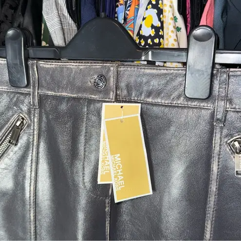 MICHAEL Michael Kors Burnished Charcoal Leather Utility Mini Skirt Gray Size 00