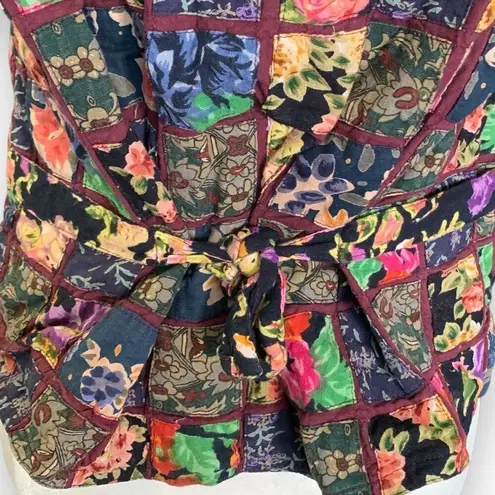 Vintage Casey & Max Vest Multicolor Floral Patchwork Checkered Tie Waistcoat Black Size M