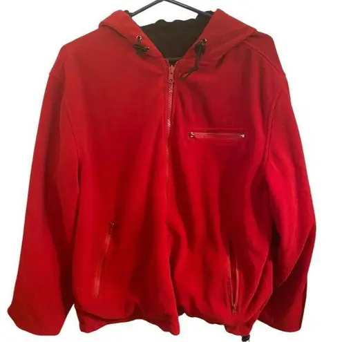 vintage 90s reversible black and white red fleece and silk hooded zip up jacket Size XL