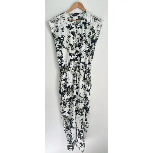 Anthropologie Ranna Gill Silky Floral Aida Embroidered Jumpsuit Green Tropical M Size M