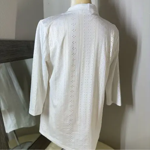 White Fitted Blouse with unique pointelle eyelet design