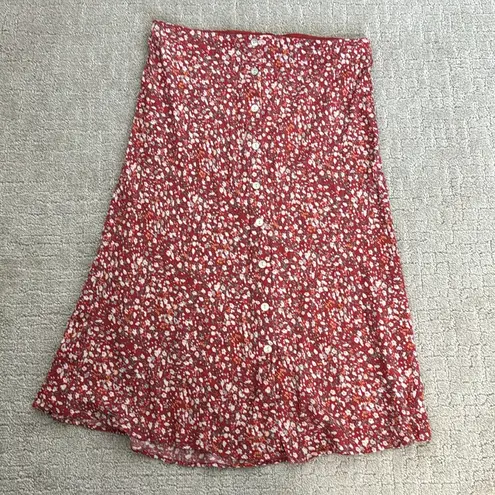 Rails  Rosetta Red Ditsy Floral Midi Skirt button up down modest long length fall