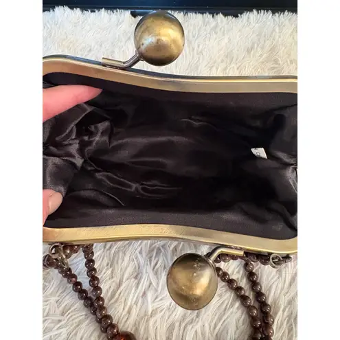 Vintage 1940 Black Lace Kiss Lock Handbag with Beaded Handle Gold Ball Closure