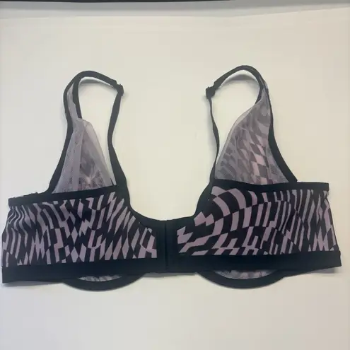 Cacique Sheer Unlined High Apex Plunge Underwire Bra Plus Size 46DD Geometric