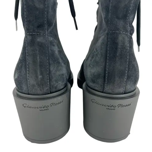 Gianvito Rossi Foster 45mm Suede Lace Up Boots in Blue/Gray