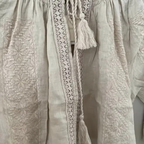Magaschoni Linen Embroidered Peasant Top Hemp Size Medium
