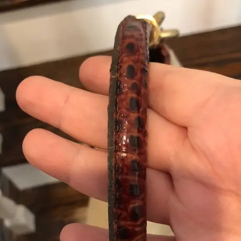 Brahmin Canvas and Warm Brown Crocodile Leather Shoulder Bag with Medallion