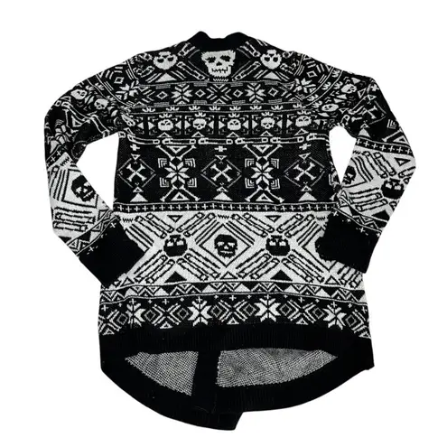 SOCIAL COLLISION Black White Patterned Long Sweater Skulls Womens Size Medium