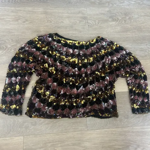 Vintage Silk Sequin Top Black Gold Bronze 80s Glam Size L Size L