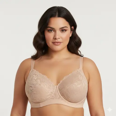 Soma Enbliss Wireless Bra 42DD Nude Beige Lace Smooth Lift Comfort No-Wire