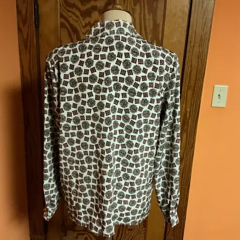 Vtg 80s Leslie Fay Earthy Mandalas Blouse Size 10