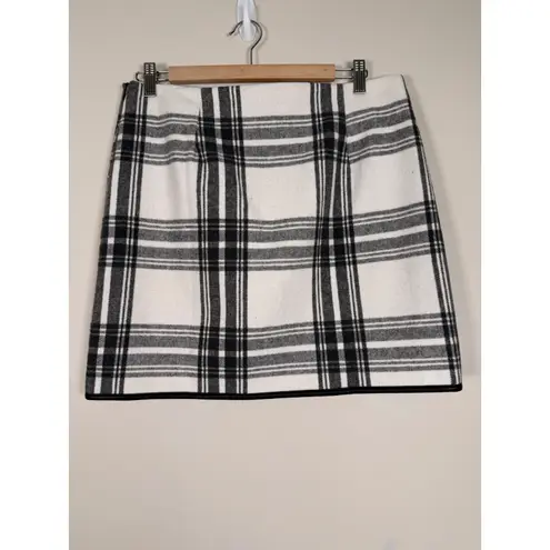 Joe Fresh Plaid Wool Blend Wrap Mini Skirt Black White Party Women's Size 6