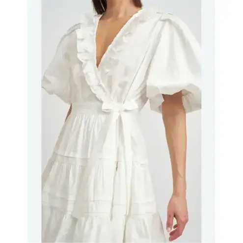 En Saison Loren White Ruffle Wrap Minidress Size L Short Sleeve Summer Sundress Size L